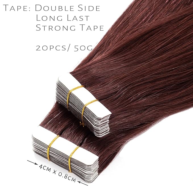 Lacerhair 18 inch Seamless Remy Tape in Human Hair Extensions Natural Balayage PU Skin Weft 100% Real Virgin Human Hair Color #99J Red Wine Burgundy Double Side 50g 20pcs/set