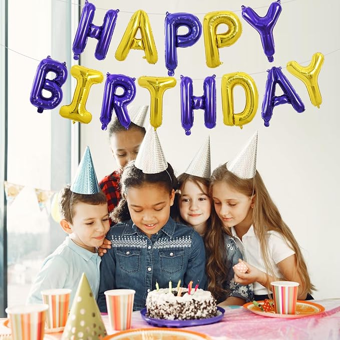 TONIFUL 16 Inch Purple and Gold Happy Birthday Balloons Banner Decorations | - Image 6