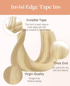 GOO GOO Invisi Edge Tape in Hair Extensions Human Hair, 18D/22F Dirty Blonde Highlights 20pcs injected with 20pcs classical tape ins, 12inch 80g, Virgin Remy Hair, Natural Look