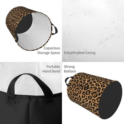 Leopard Cheetah Round Laundry Hamper Wildlife Fur Print Storage Basket Toys - Image 3