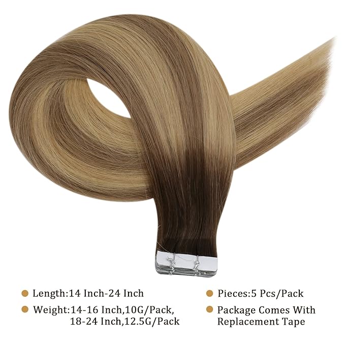 Full Shine Virgin Injection Tape in Hair Extensions Human Hair 10Gram 5Pcs Color 3/8/22 Brown And Blonde Injected Tape ins Human Hair Extensions Seamless Skin Weft 16Inch Intact Human Hair