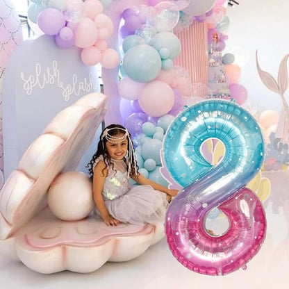 Purple Teal Number 8 Balloons, 40 Inch Giant Mermaid Starry Mylar Foil Number 8 - Image 6