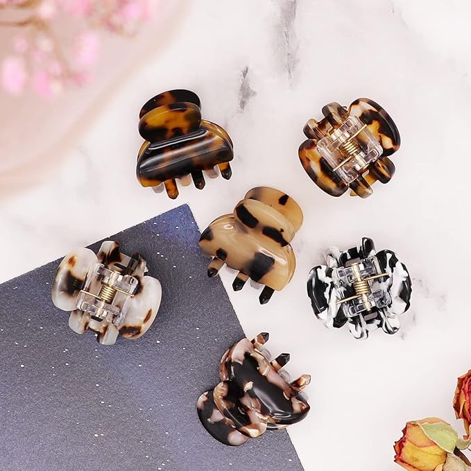 Cobahom Hair Clip, 6Pcs Small Hair Clips Mini Hair Claws Tortoise Shell Leopard Acrylic Hair Jaw Clips Clamps for Women Girls Thin Thick Hair