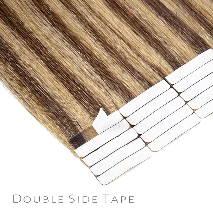 Lacer Invisible Tape in Hair Extensions Human Hair Dark Brown to Golden Brown Seamless Natural Tape in Human Hair Extensions PU Skin Weft 50g 20pcs/set 22 Inch