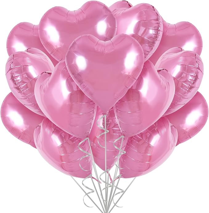 TONIFUL 30 Pcs Pink Heart Balloons 18 Inch Heart Shape Foil Mylar Balloons | by TONIFUL