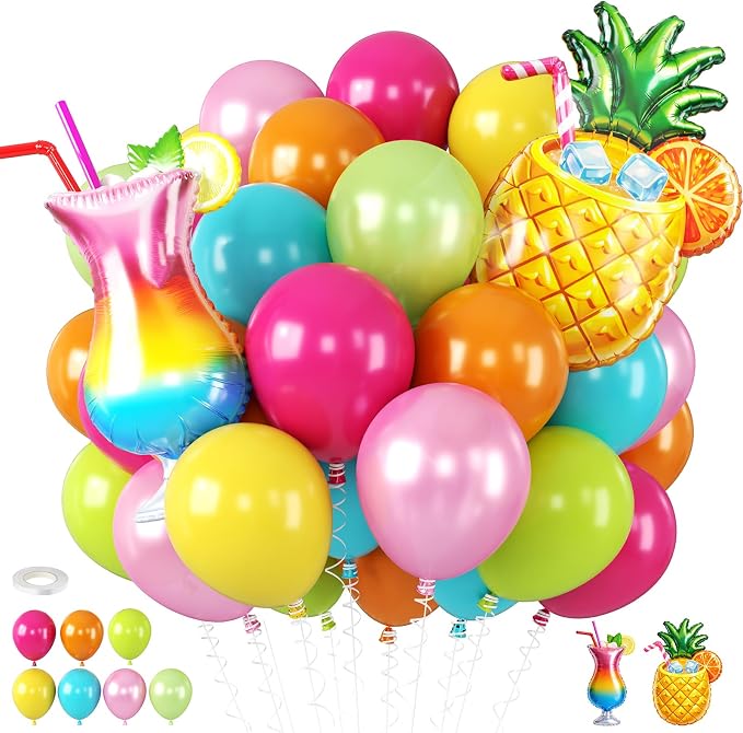 Hawaiian Balloons, Pineapple Tropical Foil Balloons, 12 Inch Teal Pearl Pink by BIAPIAN