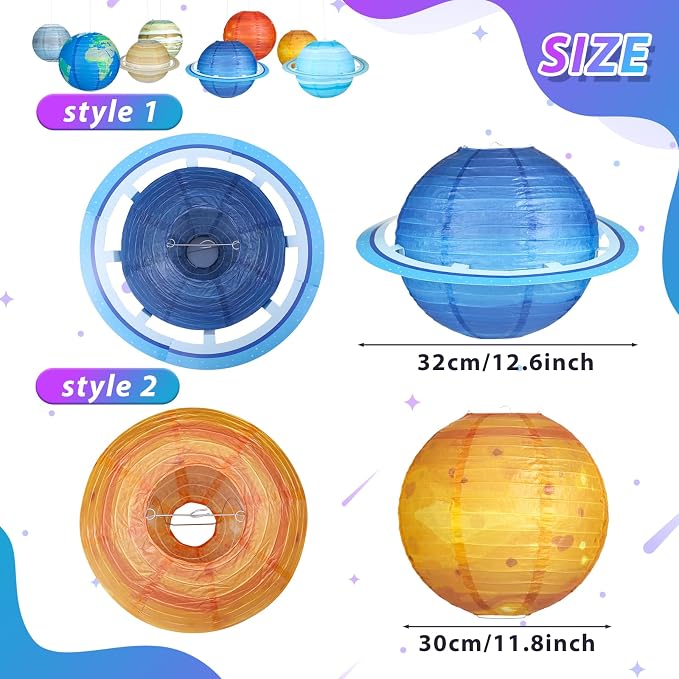 8 PCS Planet Paper Lanterns, 12 Inch Outer Space Party Decorations, Solar - Image 3