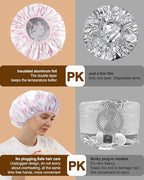 YIZIJIZI 2 Pieces Heat Cap for Deep Conditioning, Conditioning Cap Made of Aluminum Foil for Home and Salon Use, Hair Dyeing（Pink floral）