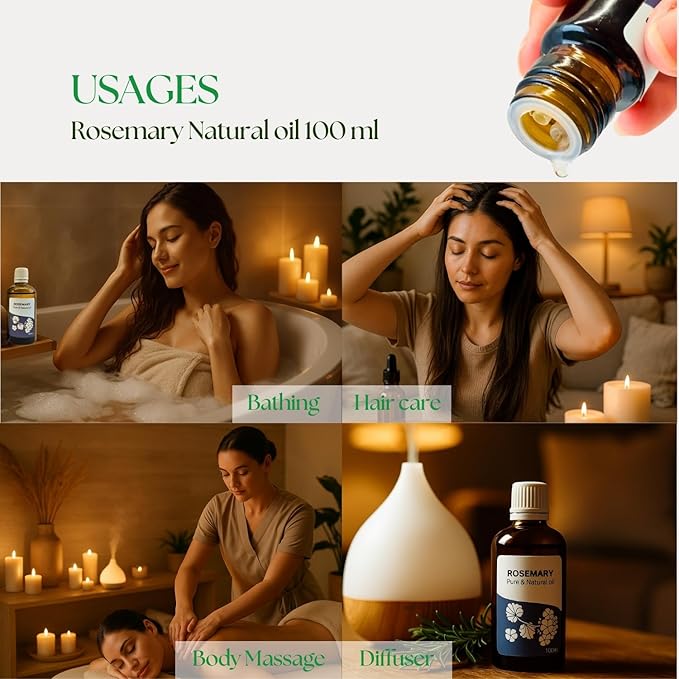 Roots & Above 3.38 Oz Pure Rosemary Essential Oil – 99% Aroma Natural Oil for Skin, Hair, Massage, Diffusers, Humidifiers, Self-Care, DIY Beauty, Candle & Soap Making