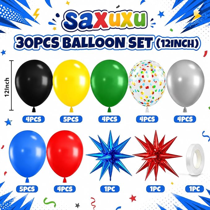 Black and Red Yellow Blue Balloons, 12 Inch Black Red Yellow Blue Green - Image 2