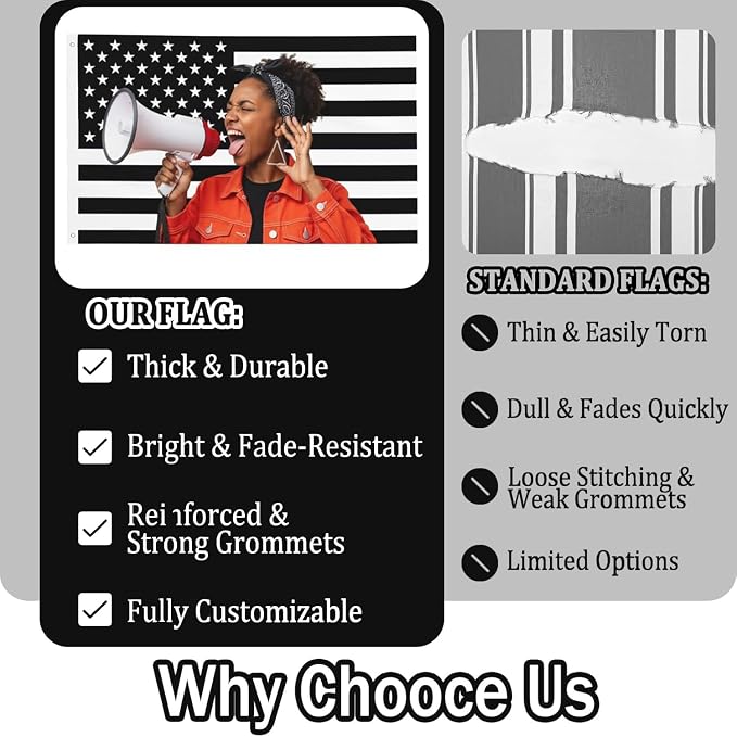 Nxwdwqa Custom Black and White America Flag 3X5 Ft Personalized Flags Design - Image 4