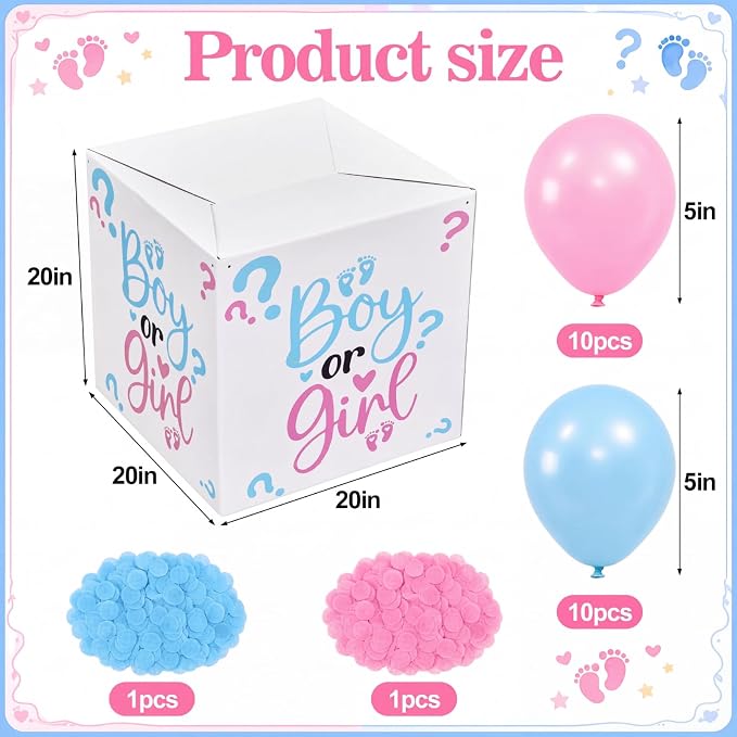 23 Pcs 20 Inch Jumbo Gender Reveal Balloon Drop Box Kit - Image 2