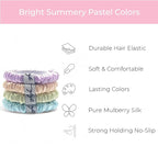Silk Scrunchies for Women No Damage Mulberry Silk No Slip 4 Pack-Elastic Ponytail Girls Hair Ties | Skinny Hair Ties for Thin Thick Wavy or Curly Hair No Crease for Sleep and Sports (4, Light Pastel)