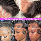 Aomllute 13x4 Deep Wave Lace Front Wigs Human Hair Pre Plucked 200 Density HD Transparent Lace Front Wigs Human Hair with Baby Hair Deep Curly Wigs Human Hair For Women 22inch