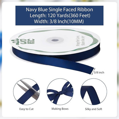 woric 120 Yards Navy Blue Ribbon 3/8 Inch Thin Dark Blue Satin Ribbons | - Image 2