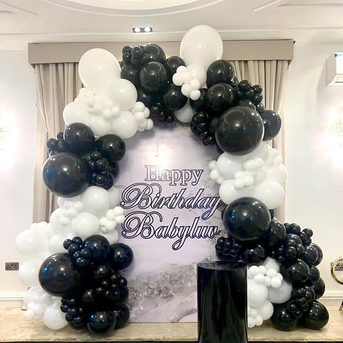 White Black Balloon Garland Arch Kit, 120 Pack Matte Latex Black White Balloons - Image 7
