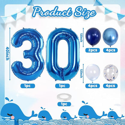 Number 30 Balloon Pastel Blue for Kids, XXL 30th Birthday Decor Foil Balloon - Image 2