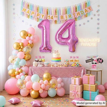 Pink Number 14 Balloon 40 Inch, Shiny Foil Double Digit Party Supplies | - Image 3