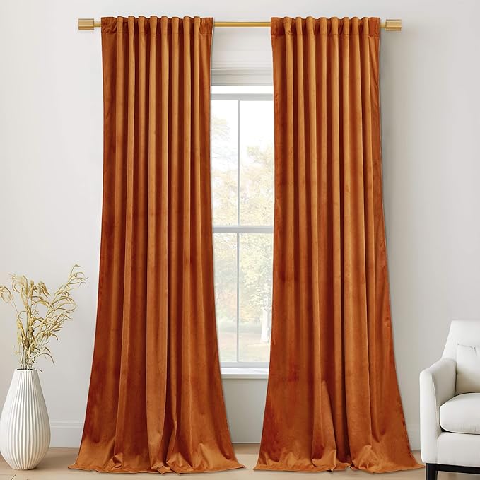 Orange Velvet Curtains for Nursery Cafe Store, W52 x L96, 2 Panels | Nursery by StangH