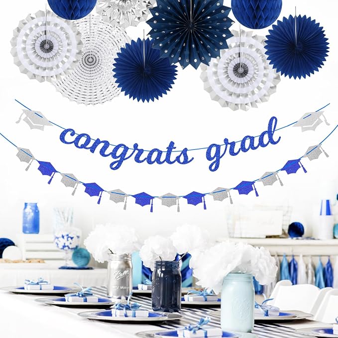 Navy-blue Silver Party-Decorations Graduation Banner-Streamers - Image 5