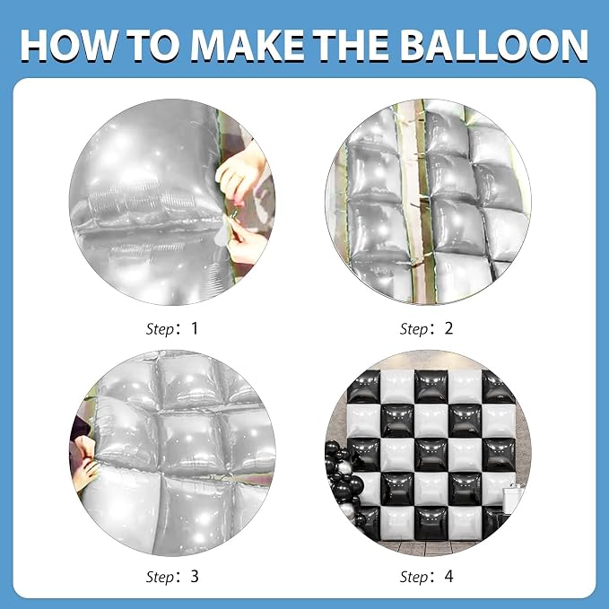 Black and Pearl White Double Sided Square Foil Balloons Wall, 19 Inches Chrome - Image 7