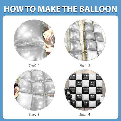 Black and Pearl White Double Sided Square Foil Balloons Wall, 19 Inches Chrome - Image 7