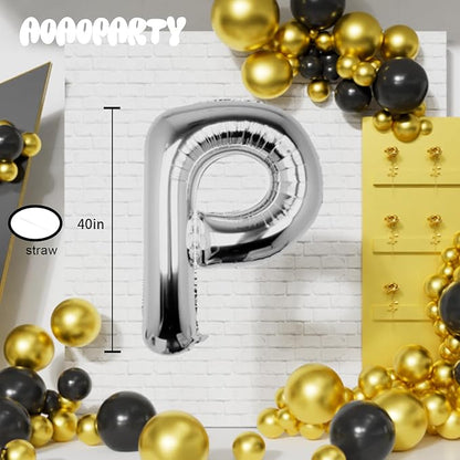 Letter Balloons Silver 40 Inch P Large Big Foil Mylar Balloon | - Image 6