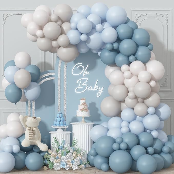 Dusty Blue Balloons Garland Arch Kit, Haze Blue Sand White Balloon Arch Kit by Togvu