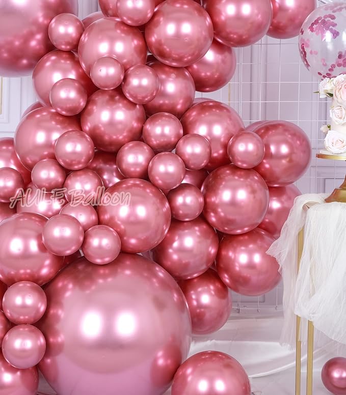 AULE 100Pcs Metallic Pink Balloons 18/12/10/5 Inch Different Sizes | Chrome - Image 6