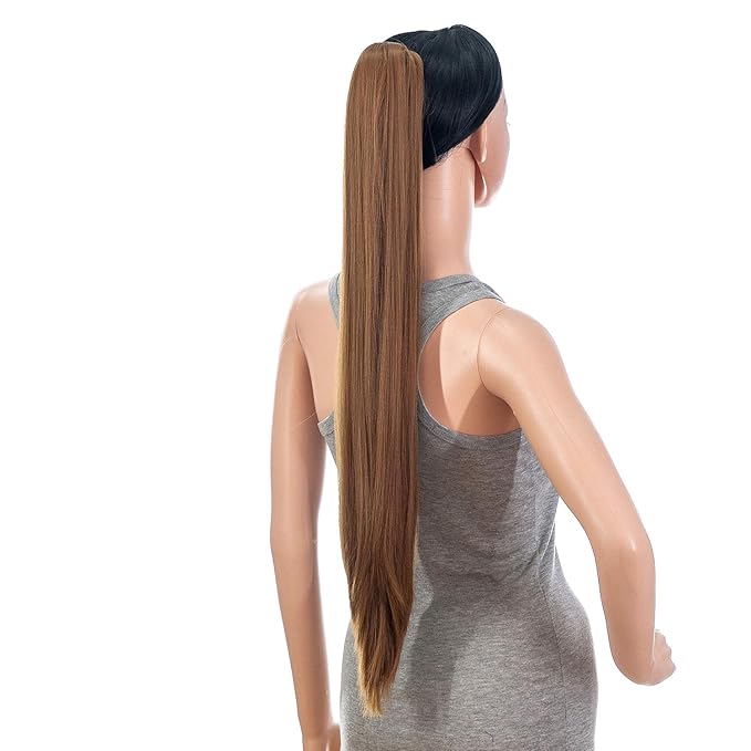 SWACC 28-Inch Long Straight Claw Clip Ponytail Extensions Synthetic Hair Extensions Ponytail Jaw Clip Hair Pieces for Women (Strawberry Blonde-27#)