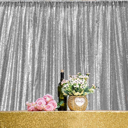 JYFLZQ Silver Sequin Backdrop Curtains 2ft x 8ft 4 Panel Glitter Photo Booth - Image 2