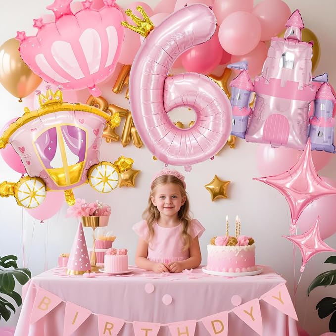 Minyu 6-Piece Princess Theme Party Decoration Set: Princess Carriage + Pink - Image 4