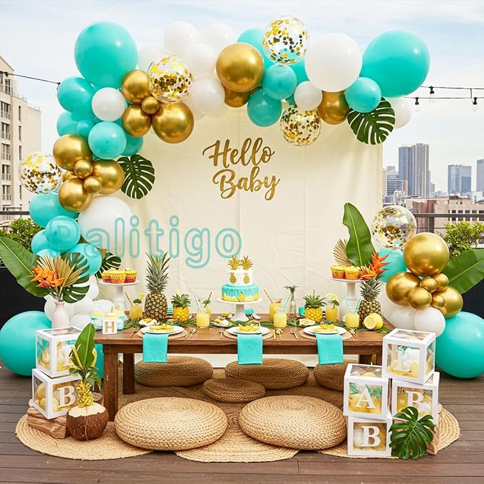 Teal Balloon Arch Kit with Gold Butterflies, 5/12/18 in, Baby Shower, Bridal - Image 3