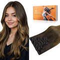 DOORES Human Hair Extensions Clip Ins, Chocolate Dip Color Melt 18 Inch 7pcs 120g, Clip in Hair Extensions Remy Natural Hair Extensions Thick Silky Straight Hair