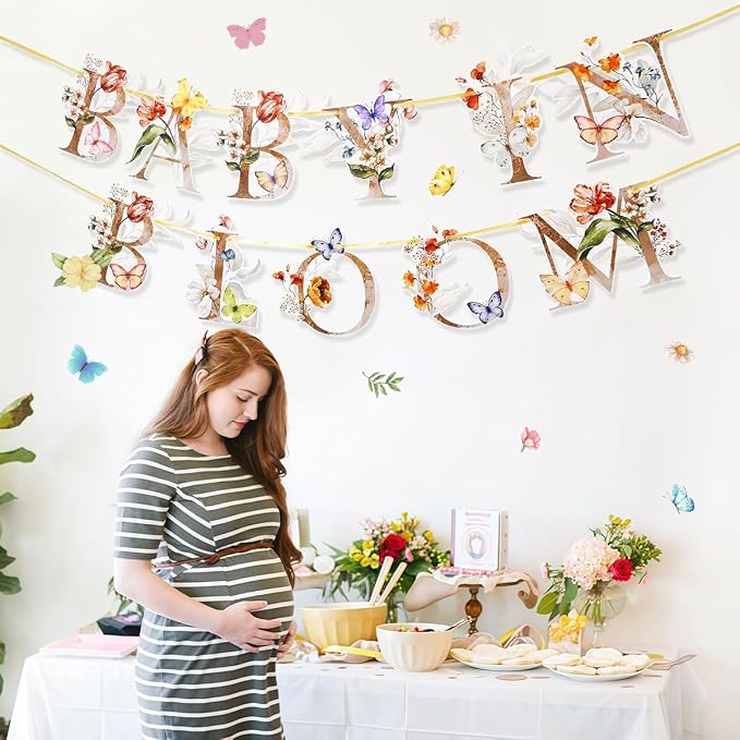 Flower Butterfly Baby in Bloom Banner, Wildflower Butterflies Baby Shower Sign - Image 3