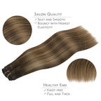 WENNALIFE Clip in Hair Extensions - Real Human Hair, 22 Inch 120g 7pcs, Light Ash Brown to Warm Chocolate Highlighted Caramel Blonde