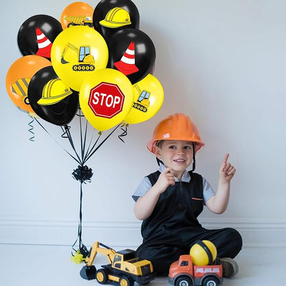 Construction Balloons, 12 Inch Black Yellow Orange Confetti Truck Construction - Image 6