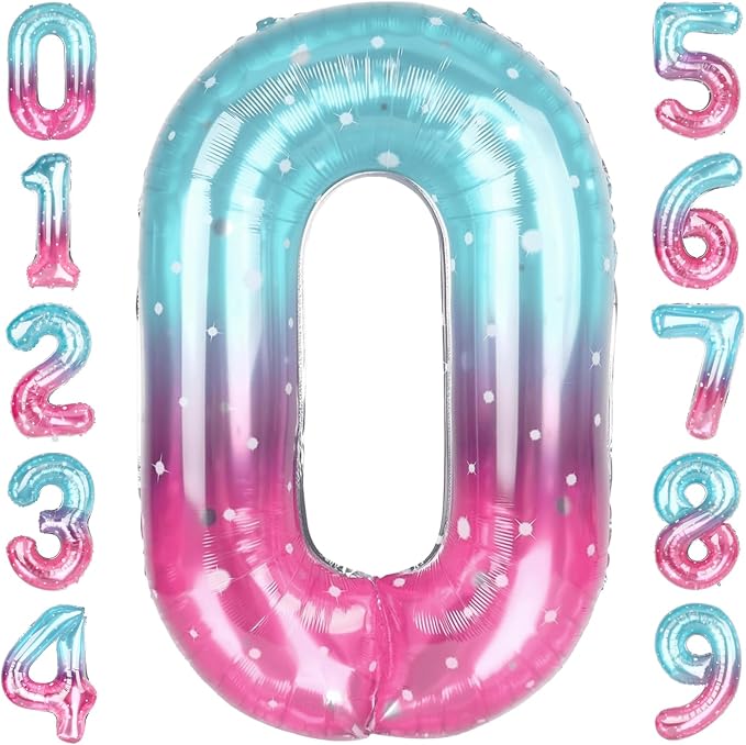 40 Inch Pink Blue Number 0 Balloon, Large Gradient Pink Blue Mylar Foil Number by Unknown