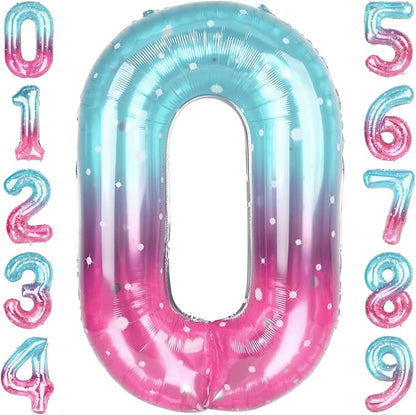 40 Inch Pink Blue Number 0 Balloon, Large Gradient Pink Blue Mylar Foil Number by Unknown