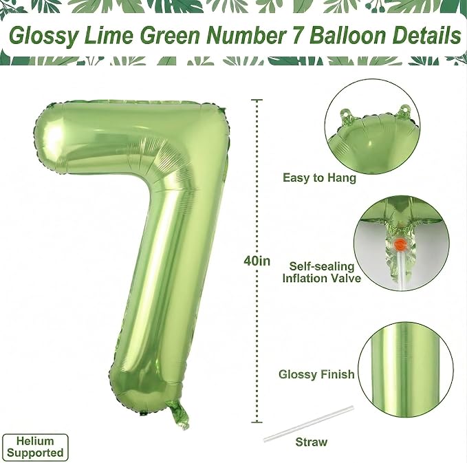 Light Green Number 7 Balloon 40 Inch, Glossy Metallic Digit Party Supplies | - Image 4