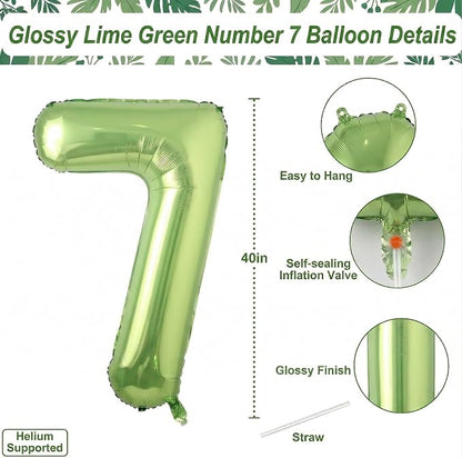Light Green Number 7 Balloon 40 Inch, Glossy Metallic Digit Party Supplies | - Image 4