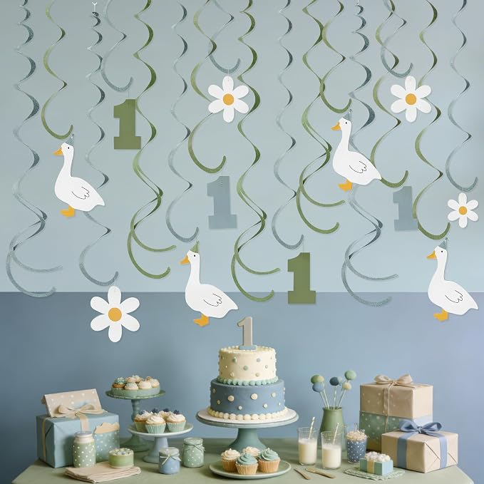 24Pcs Sage Green Dusty Blue One Silly Goose Hanging Swirl Decoration Blue Green - Image 4