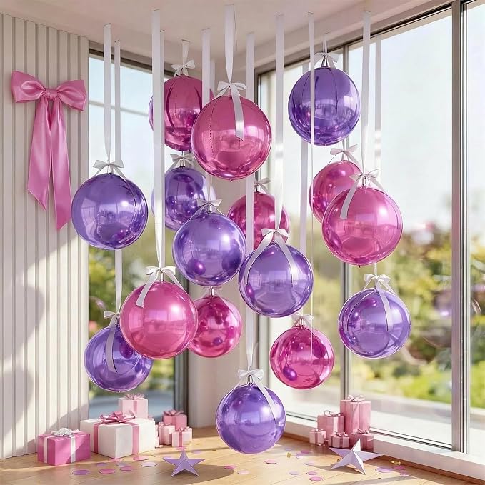 8 Pcs Pink Purple Round Foil Balloons Metallic Purple Lavender Baby Light Pink - Image 3