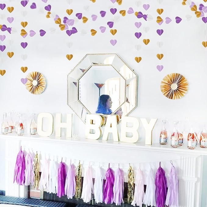 Purple-Gold Party-Decorations 3D Heart Garland - 39Ft White Purple Lavender - Image 4