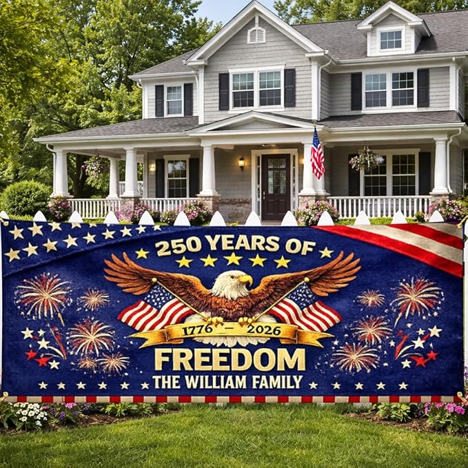 Personalized 250 Years of Freedom USA Banner 1776-2026, Patriotic American by LOVELYPOD