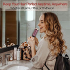 Youbella Cordless Hair Curling Iron Brush, Mini Travel Hot Straightener Comb, 3-in-1 Portable Wave Curling Wand, 1.5″ Ionic Heated Brush, USB Rechargeable Hair Curler, Pink – No Automatic Rotation