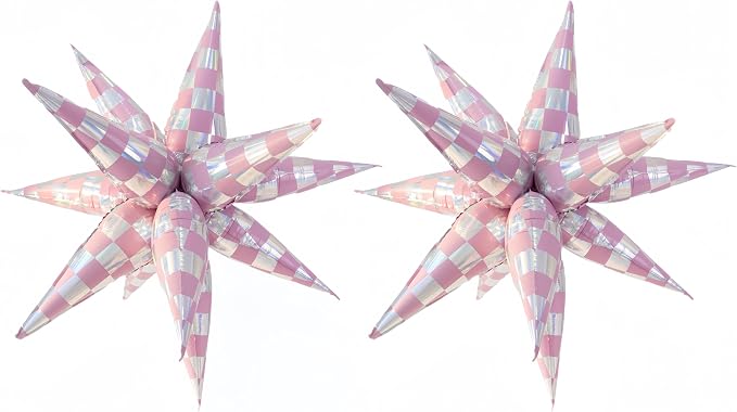 2 * 12Pcs Pink Silver Holographic Explosion Star Foil Balloons/Iridescent by baoonworlld