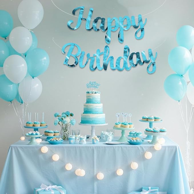 BEISHIDA Bright Lake Blue Happy Birthday Banner Party Decoration NO DIY | - Image 6