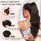 Ponytail Extension, 26 Inch Drawstring Ponytail Extension for Women Long Wavy Pony Tails Hair Extensions Synthetic Clip in Ponytail Hairpiece for Women(Brown)