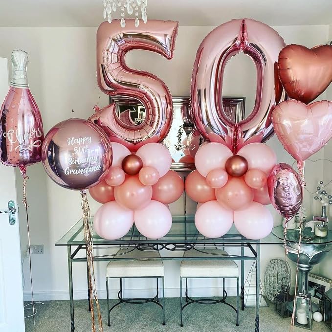 Rose Gold 50 Number Balloons, 40 Inch Big Giant Jumbo 50 Balloon Numbers Rose - Image 4